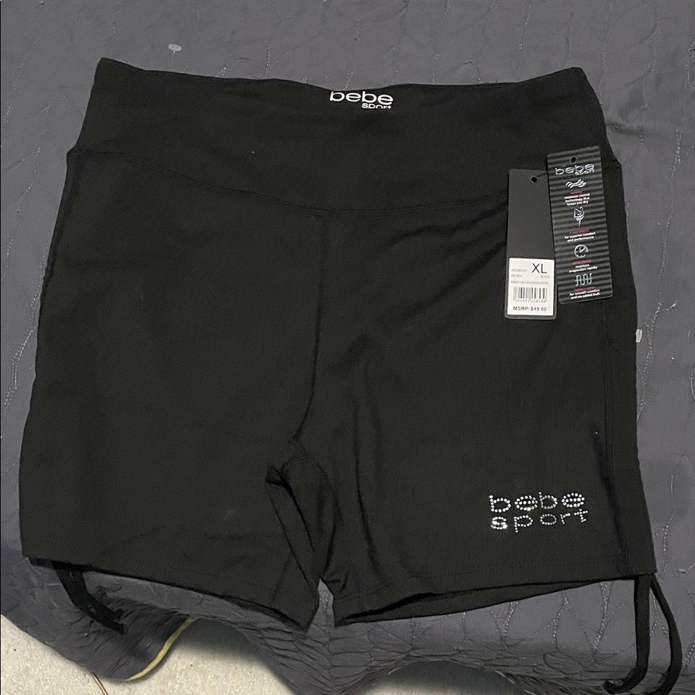 bebe Sport Black Athletic Shorts ties on the side
